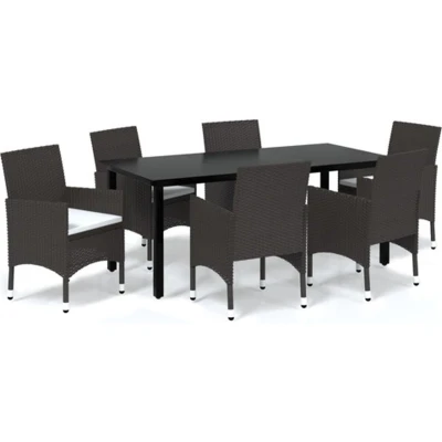 Afbeelding van vidaXL 7 delige Tuinset met kussens poly rattan bruin