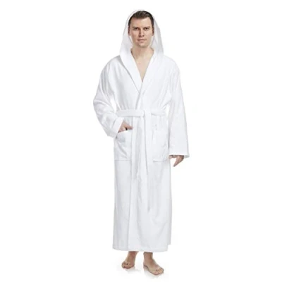 Afbeelding van Pacific Herenbadjas met capuchon, enkellengte, 100% Katoenen Badstof, Wit, S