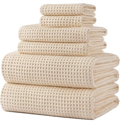 Afbeelding van POLYTE Oversize, 152,4 x 76,2 cm, sneldrogende pluisvrije microvezel badhanddoekenset, 6 delig (lichtbeige, wafelweefsel)