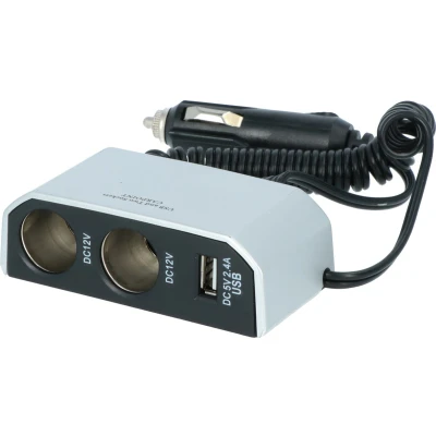 Afbeelding van Carpoint 2 weg Stekkerdoos 2x12V 1xUSB 2.4A