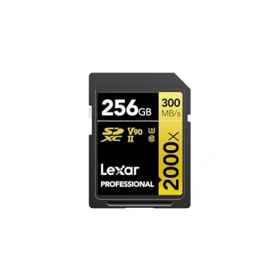 Afbeelding van Lexar Professional LSD2000256G BNNNG 2000x SD Kaart 256GB, SDXC UHS II Geheugenkaart zonder lezer, tot 300 MB/s Lezen, voor DSLR, videocamera&#039;s in bioscoopkwaliteit,256 GB,Zwart en geel