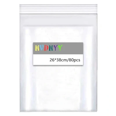 Afbeelding van HVDHYY 80 stuks herbruikbare transparante zakken met ritssluiting, 260 mm x 380 mm, groot formaat, plastic zakken, verdikt 100 m, zak ritssluiting voor het opbergen van kleding