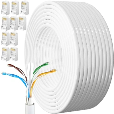 Afbeelding van Internet Kabel 50 Meter Cat 6 Afgeschermd Buiten Bulk Ethernetkabel Extra Lange Netwerkkabel Installeren Waterdicht Weerbestendig Hoge Snelheid FTP 23awg Gigabit Netwerklijn Internetdraadkabel