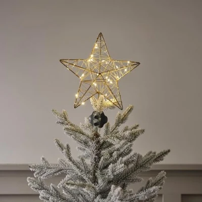 Afbeelding van Lights4fun 30 cm micro led ster kerstversiering op batterijen kerstboompiek, goud