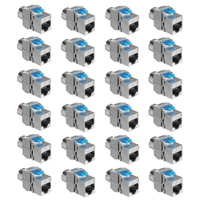 Afbeelding van kwmobile 24x keystone adapters voor CAT8 kabels Geschikt RJ45 poort Met afgeschermde metalen behuizing Overdrachtssnelheid 40 Gb/s