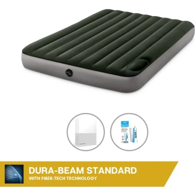 Afbeelding van Intex Luchtbedset 2 Persoons 152 x 203 25 cm Groen Met ingebouwde voetpomp + Hoeslaken Wit Reparatieset