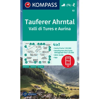 Afbeelding van KOMPASS Wanderkarte 82 Tauferer Ahrntal, Valle di Tures e Aurina 1:50.000: 4in1 Wanderkarte, mit Aktiv Guide und Detailkarten inklusive Karte zur ... in der App. Fahrradfahren. Skitouren.
