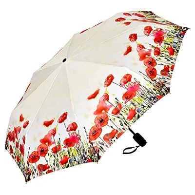 Afbeelding van VON LILIENFELD® Zakparaplu Paraplu Automatisch Openen en Sluiten Stabiel Compact Vrouwen Mannen Motief Klaprozen Bloemen
