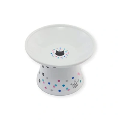 Afbeelding van Necoichi extra brede verhoogde kattenvoerbak (Colorfu Dots Limited Edition, breed), wit