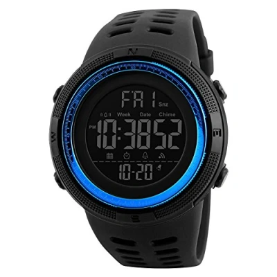 Afbeelding van Mannen Digitale Sport Horloge Led Elektronische Militaire Polshorloge Met Alarm Stopwatch Count Down Kalender Datum Venster, Zwart blauw, riem