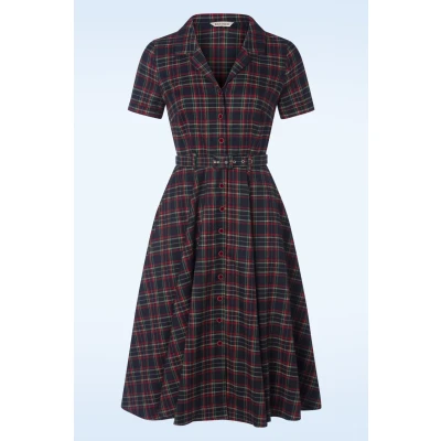 Afbeelding van Banned Merry Holidays Button Collar Flare jurk XS Donkerblauw