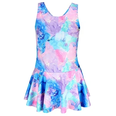 Afbeelding van Aquarti Meisjes Badpak met Racerback en Dolfijn Print, 029B Rok/Tie Dye/Blauw/Paars/Roze, 140