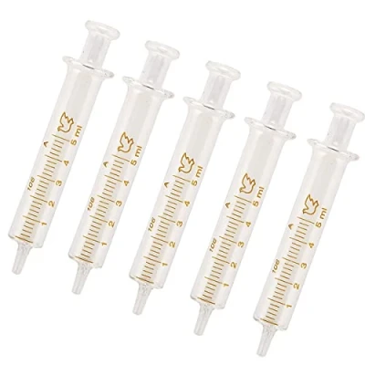 Afbeelding van 5 pak herbruikbare glazen spuiten, 5ml spuit standaard diameter kaliber injector laboratorium monsternemer