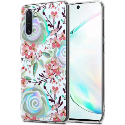Afbeelding van Cadorabo Hoesje geschikt voor Samsung Galaxy NOTE 10 in PERZIK BLOESEMS Beschermhoes gemaakt van TPU siliconen Case Cover met bloemenmotief