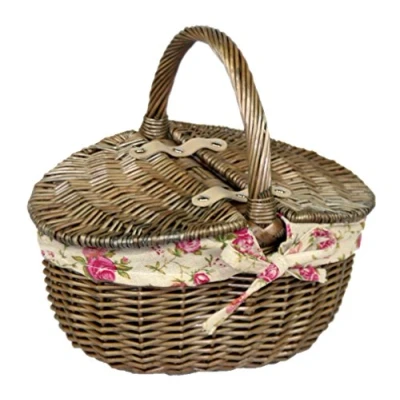 Afbeelding van Rode hamer antieke was dubbele deksels ovale picknick mand tuin Rose voering, Wicker, bruin, 23 x 30 17 cm