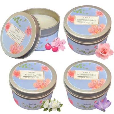 Afbeelding van Topsics Geurkaarsen, cadeaus voor vrouwen, kaarsencadeauset mama, set van 4 aromatherapiekaarsen