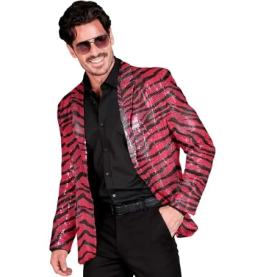 Afbeelding van Widmann Grappig &amp; Fout Kostuum Pailletten Colbert Funky Safari Style Man Roze XXL Carnavalskleding Verkleedkleding