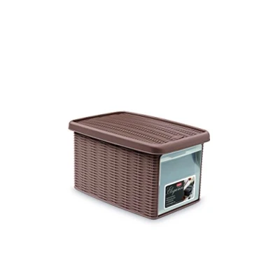 Afbeelding van Opbergmand Opbergbox &#039;Elegance&#039; Multifunctioneel klepje aan voorkant Bakje Taupe Maat S