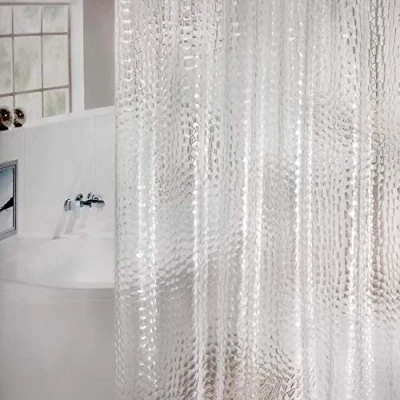 Afbeelding van Douchegordijn, schimmelwerend met gewichtmagneten aan de onderkant, transparant, 3D kubisch EVA, waterdicht, antibacterieel gordijn voor douche en badkuip, 0,15 mm [180 x 200 cm], 12 douchegordijnringen kinderen