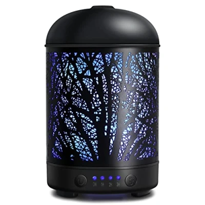 Afbeelding van Salking Aromadiffuser, ultrasone luchtbevochtiger, geurolie, aromatherapie diffuser, 7 kleurveranderingen, handgemaakt bomenmotief, metaal, diffuser voor etherische oliën, kinderen, thuis, yoga, kantoor, herbruikbaar