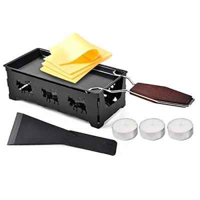 Afbeelding van Lancoon Mini Raclette Grill Set,Non Stick Kaas Smeltpan met Opvouwbare Houten Handvat Kaasspatel, Verwarmd door Kaarslicht