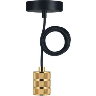 Afbeelding van Bailey hanglamp riga e27 goud met 1 5m textielsnoer zwart 2x0 75mm2 en plafondkap clii max 60w 141472