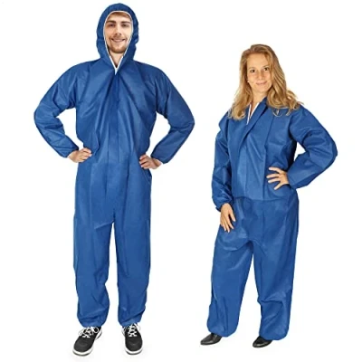 Afbeelding van com four® 2x beschermend pak met capuchon en rits drielaagse schildersoverall one size hoogte van 160 tot 200 cm beschermende kleding (2 stuks blauw)
