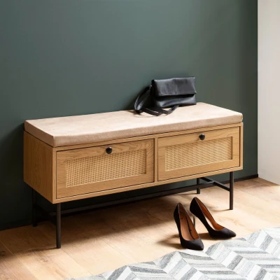 Afbeelding van Sky Style Nazar Eiken / Rattan Halbank met 2 Lades