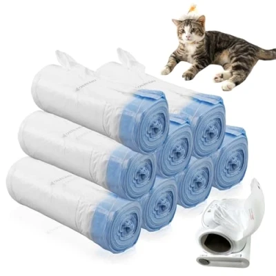 Afbeelding van Sporgo 160 stuks vuilniszakken met draaggreep: 8 rollen kattentoiletzakken, zelfreinigende kattenbak trekkoorden, kattenbakzak, kattenbak, navulzak voor het wisselen van kattenbakvulling