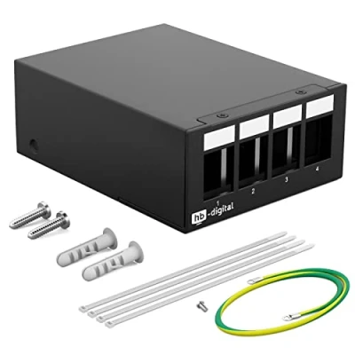 Afbeelding van HB DIGITAL 4 poorts patchpaneelbehuizing voor Keystone module: RJ45 bus, RJ11 socket, IEC stekker/vrouwelijk, F connector, USB C A BF/AF, HDMI, poolklem schroefdraadbus BNZ, RCA connector zwart
