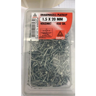 Afbeelding van Spijkers. draadnagel platkop verzinkt 1.5 x 20 mm din 1151b 450 gr.DeltafiX.