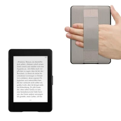 Afbeelding van kwmobile E reader hoesje geschikt voor Amazon Kindle Paperwhite hoes flip case van kunstleer Ereader cover met handband In grijs
