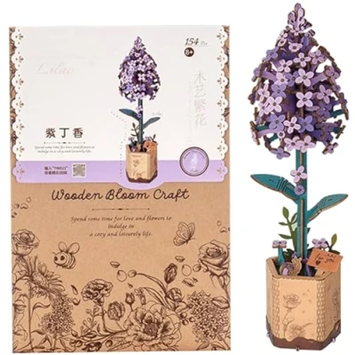 Afbeelding van Houten 3D Puzzels voor Volwassenen Doe Het Zelf Creatief Boeket Model Ambachten Kits Puzzel Modelbouwset Kerst Verjaardagscadeaus Tieners Lilac