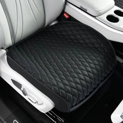 Afbeelding van POKSRI 1p autostoelhoes lederen voorstoel zwart kussen, universele voertuig SUV hoes, autostoelbeschermer waterdicht, antislip (vooronder)