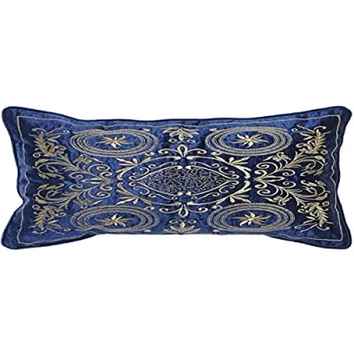 Afbeelding van Kussen DKD Home Decor 8424001850358 Gouden Polyester Fluweel Aluminium Marineblauw (50 x 10 30 cm)