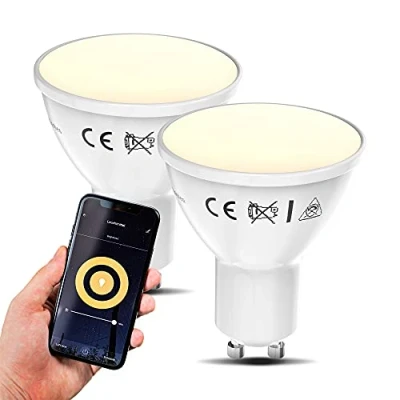 Afbeelding van B.K.Licht Slimme Lichtbron set van 2 smart lamp met GU10 5.5W LED WiFi App 2.700K warm wit licht 350 Lm voice control lampjes