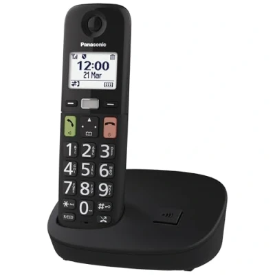 Afbeelding van Panasonic KX TGU110EXB Digitale telefoon, draadloos, met antwoordapparaat, basiseenheid en 1 handset, lcd display, grote toetsen, favoriete oproepen, compatibel hoorapparaten, zwart