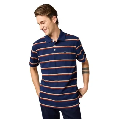 Afbeelding van Wrangler Short Sleeve Stripe Regular FIT Poloshirt, Heren, Maat: Large, Blue