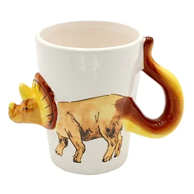 Afbeelding van Dekohelden24 koffiemok met dino van keramiek motief: Triceratops Afmetingen: ca. H/Ø: 11 x 7 cm/inhoud: 300ml, bruin, OOB 788319 Tricera