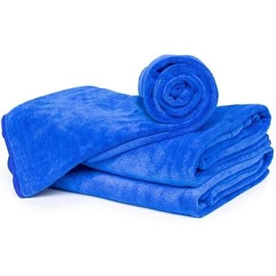 Afbeelding van Cosey Set van 3, pluizig microvezel handdoek Maat L, 60 x 120 cm, Donkerblauw