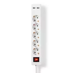 Afbeelding van Stekkerdoos 5 voudig Nedis 1.5 meter (2 USB poorten, Schakelaar)