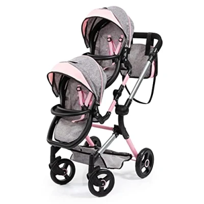 Afbeelding van bayer Design Twin Neo poppenwagen grijs/roze, met vlinder