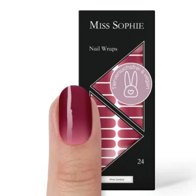 Afbeelding van Miss Sophie Nagelfolie &quot;Pink Ombre&quot;, Kleurverloop, Felroze, Nail Wraps 24 ultradunne zelfklevende duurzame nagelfolies