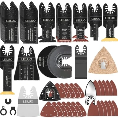 Afbeelding van LEILUO 112 stuks oscillerende multitool accessoires kits snijden schuren voegen universele zaagbevestigingen met opbergtas compatibel DeWalt Dremel Makita en meer