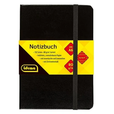 Afbeelding van Idena 209282 notitieboek DIN A6, geruit, papier crèmekleurig, 192 pagina&#039;s, 80 g/m², hardcover in zwart, 1 stuk