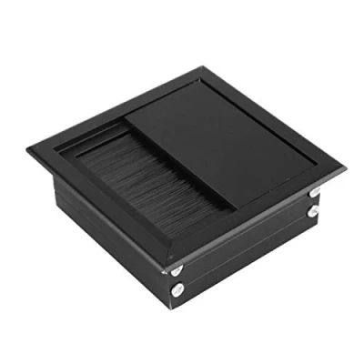 Afbeelding van 80X80mm Rechthoekige Draad Kabelgatafdekking, 2 Stuks Tafel Bureau Rechthoek Aluminium Kabeldoorvoer Gatafdekking met Borstel voor Computer Bureautafel(Zwart)