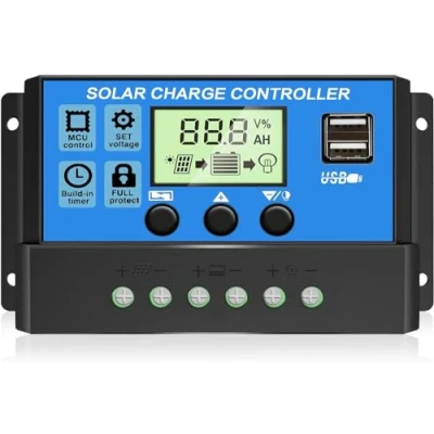 Afbeelding van [Opgewaardeerd] 30A Solar Charge Controller, 12V/24V Zonnepaneel Regulator met Verstelbare Lcd Display Dual USB poort Timer Instelling PWM Auto Parameter