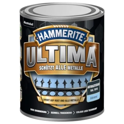Afbeelding van 5379734 Hammerite ULTIMA metaalbescherming lak roest 750ml glanzend antracietgrijs RAL 7016