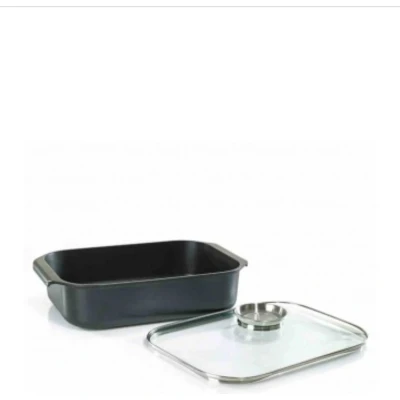 Afbeelding van Krüger Braadpan Aluguss Aromabräter mit Glasdeckel und Aromaknopf DELTA, 34,5x24x9 cm (1 delig)
