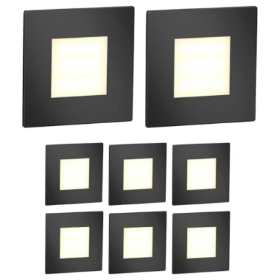 Afbeelding van ledscom.de 8 LED traplamp/inbouw wandlamp FEX voor binnen en buiten, hoekig, zwart, 85 x 85mm, warm wit